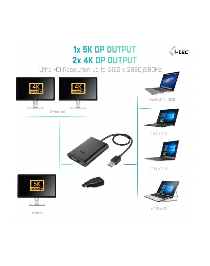 iTec i-tec USB 3.0 / USB-C Dual Display Port Video Adapter 2x 4K 60Hz lub 1x 5K 60Hz główny