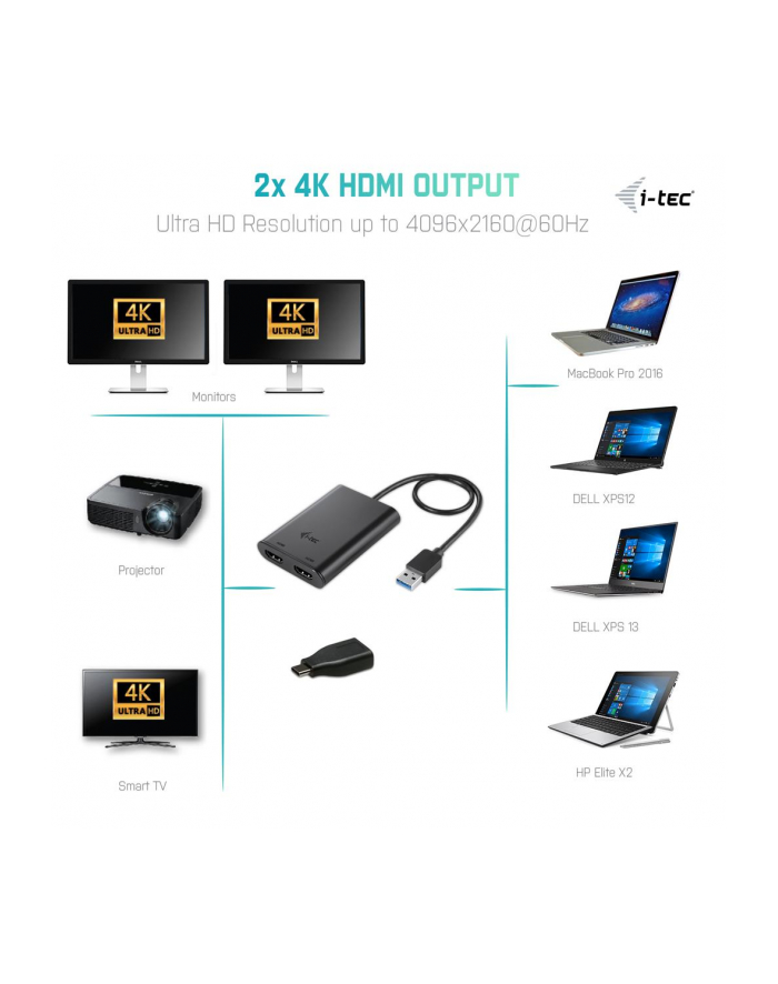 iTec i-tec USB 3.0 / USB-C Dual HDMI 2x 4K Ultra HD Video Adapter główny