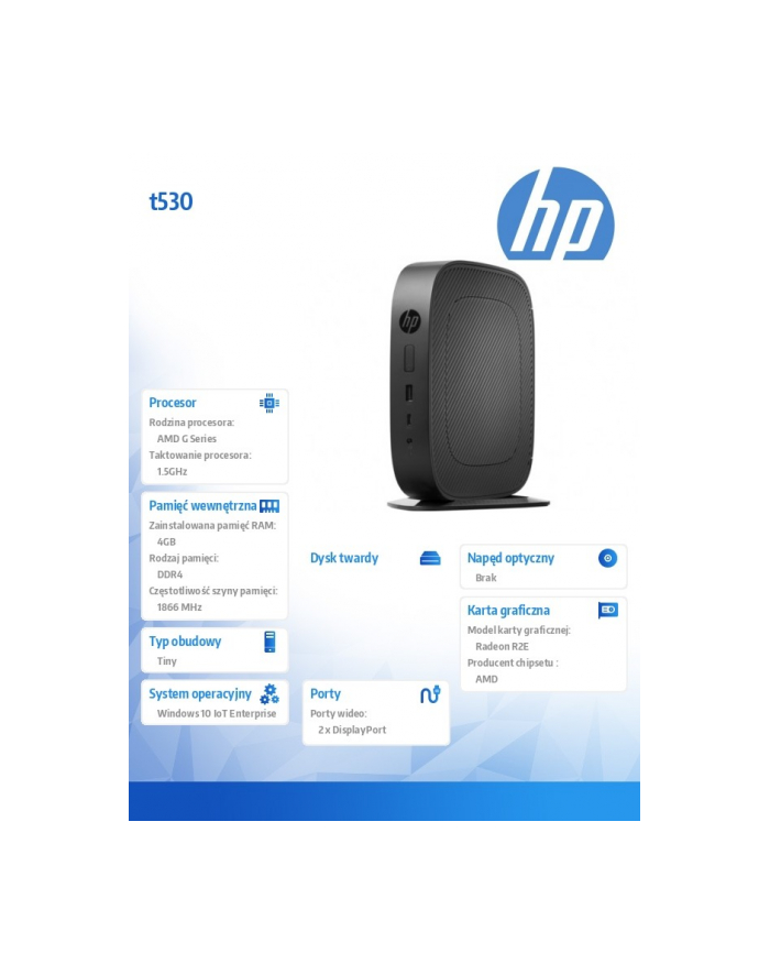 HP Inc. t530 32GB M.2 Flash 4GB/W10 IoT LTSB 2DH81AA główny