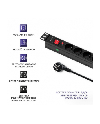 Listwa zasilająca QOLTEC do RACK 19'' | 16A | 1U | PDU | 8xSCHUKO | 2m