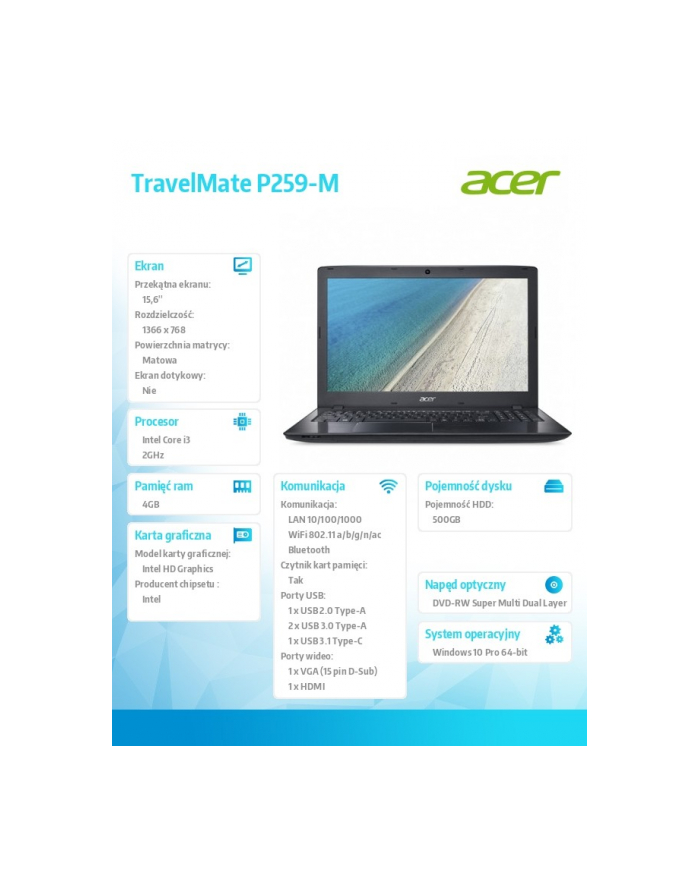 Acer TravelMate P259-M-39FX W10P/i3-6006U/4/500/15.6 | NX.VDCEP.019 główny