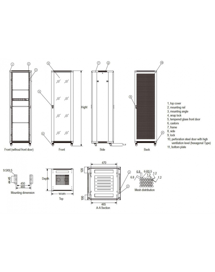 Szafa stojąca 19 47U 600x1000mm                        (drzwi szklane, 4xwent., 3xpolka, 1xlistwa) NCB47-610-BAA-C główny