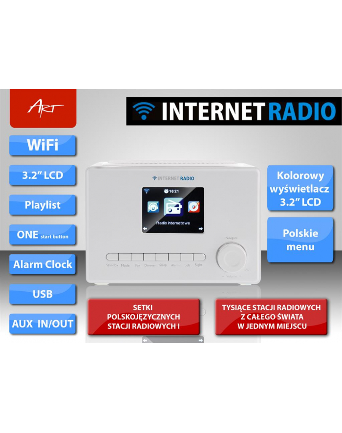 Radio internetowe WIFI X102 LCD kolor 3,2'' białe główny