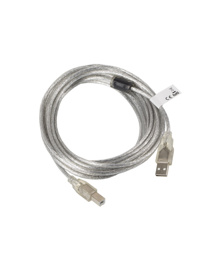 Kabel USB 2.0 AM-BM 5M Ferryt przezroczysty główny