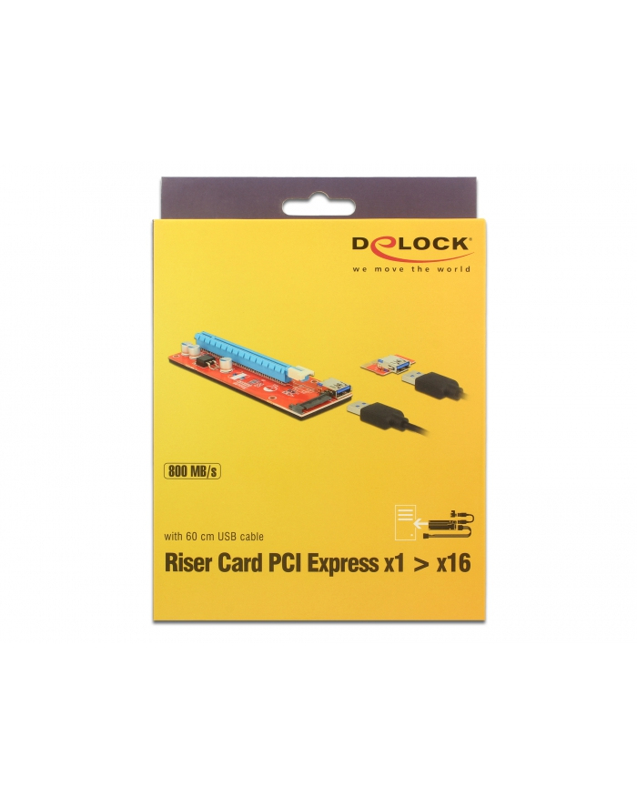 Delock Karta rozszerzeń RISER CARD PCI Express x1 > x16 z kablem USB 3.0 60cm główny