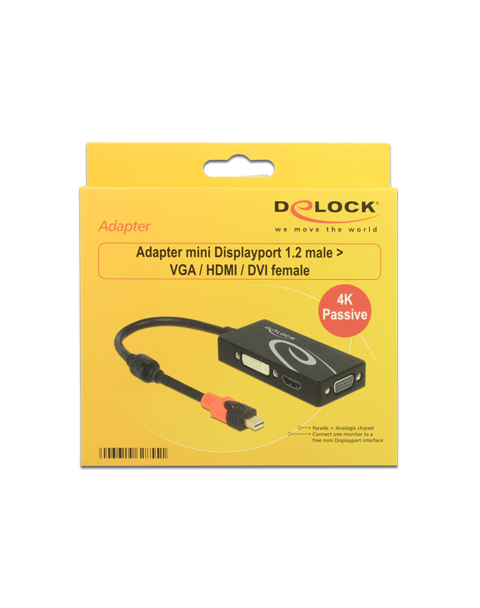 Delock Adapter mini Displayport 1.2 męski->VGA/HDMI/DVI żeński 4K pasywne czarny główny