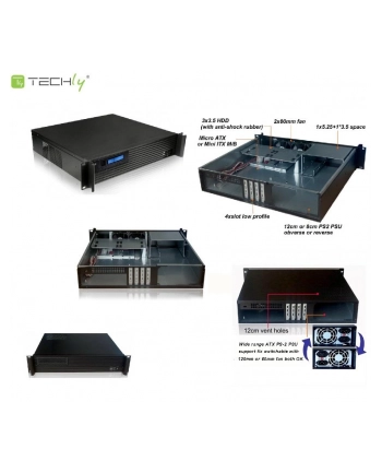 techly Kompaktowa obudowa PC ATX Rack 19cali 2U czarna