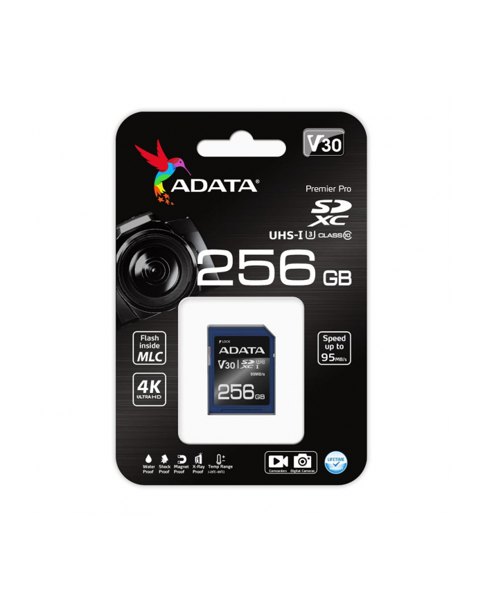 ADATA karta pamięci Premier Pro SDXC UHS-I U3 Class 10 256GB (R95/W60) retail główny