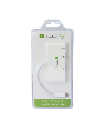 Techly USB-C 3.1 multiport adapter -> VGA/Gigabit RJ45/USB-A/USB-C PD white