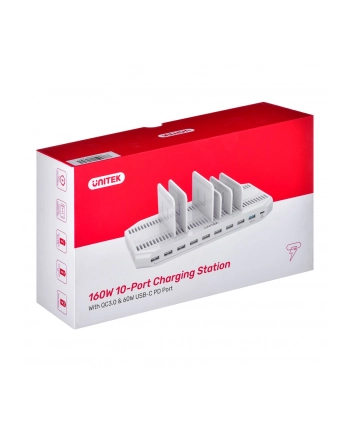unitek STACJA ŁADUJĄCA 10xUSB 160W; QC3.0; USB-C Power Delivery; Y-2190
