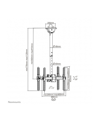 newstar NM-C440DBLACK Uchwyt Sufitowy LFD do 60''