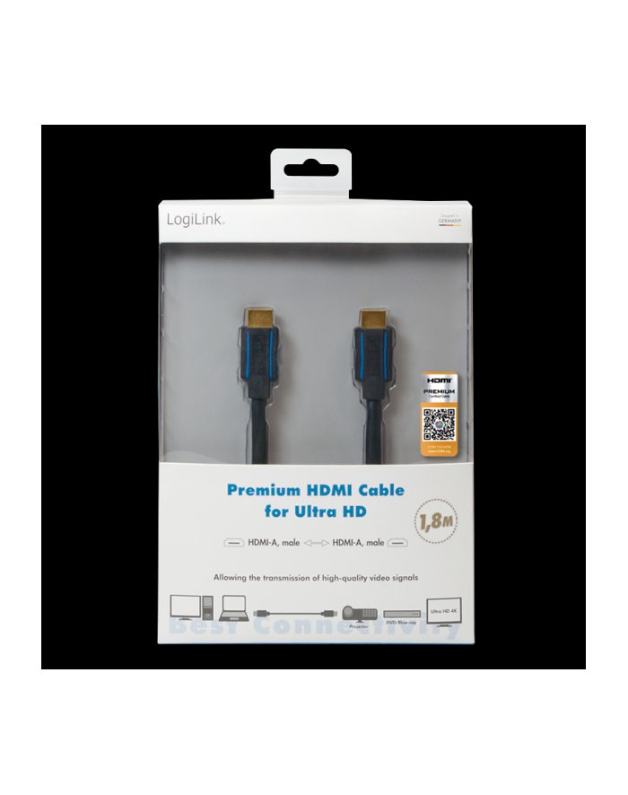 Kabel HDMI LogiLink CHB004 Premium Ultra HD 1,8 m główny