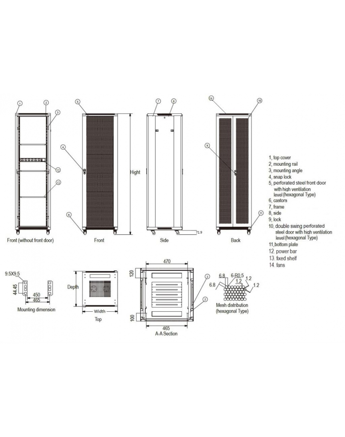 Linkbasic szafa stojąca rack 19'' 47U 800x1000mm czarna (drzwi perforowane) główny