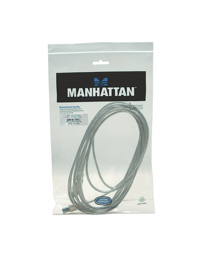 Manhattan Kabel USB 2.0 A-B M/M 5m srebrny główny