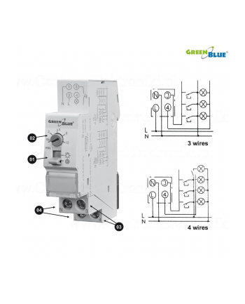 GreenBlue GB114 Automat schodowy na szynę DIN regulacja 30s-10m max 2300 W