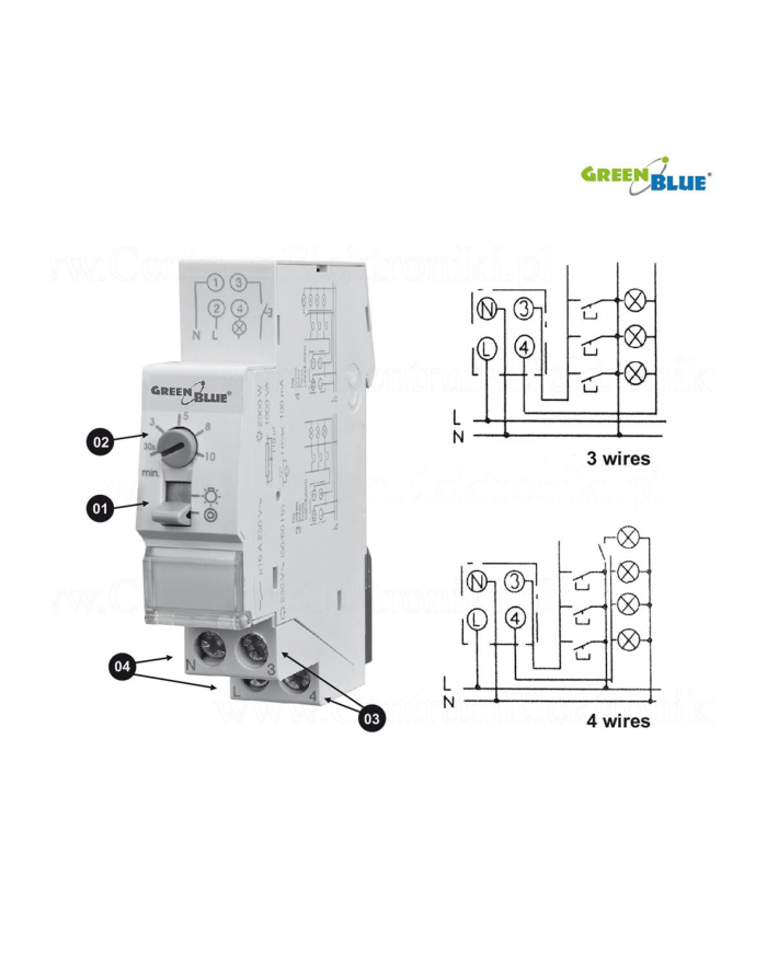 GreenBlue GB114 Automat schodowy na szynę DIN regulacja 30s-10m max 2300 W główny