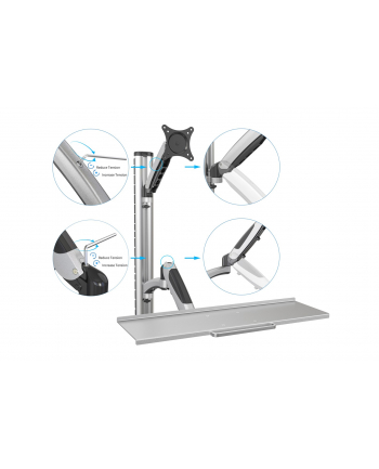 digitus Ramię naścienne pojedyncze, 1xLCD + klawiatura, max. 27', max. 8kg, uchylno-obrotowe 360 stopni  (PIVOT)