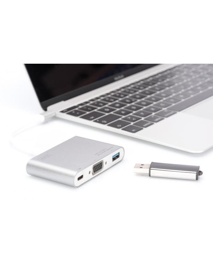 assmann Multi Adapter VGA 1080 75Hz USB 3.0 Typ-C, funkcja ładowania, obudowa aluminiowa, długość 20cm główny