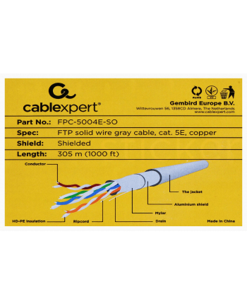 Kabel FTP-ekranowany KAT 5e drut AWG24 305m szary