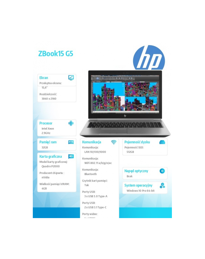 hp inc. Laptop ZBook 15 G5 E-2186M 512/32/15,6/W10P 2ZC64EA główny