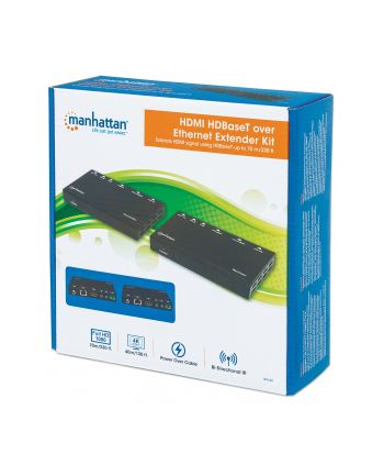 Manhattan Extender HDMI HDBaseT po skrętce Cat6/6a/7 4K UHD do 40m z IR PoC