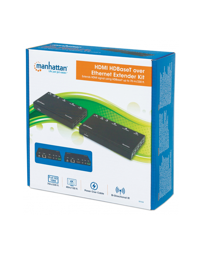 Manhattan Extender HDMI HDBaseT po skrętce Cat6/6a/7 4K UHD do 40m z IR PoC główny