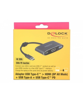 Delock adapter USB Typ-C - USB 3.1 + USB Typ-C+ HDMI (F) 4K (DP Alt Mode)