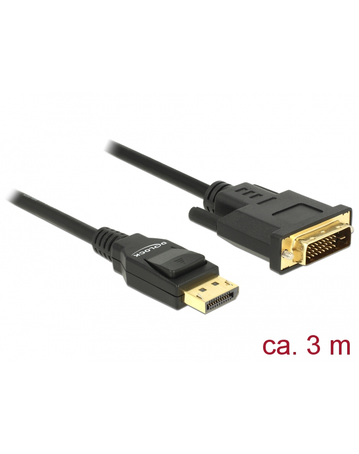 Delock kabel Displayport 1.2 (M) - DVI 24+1 (M) 3m; czarny główny