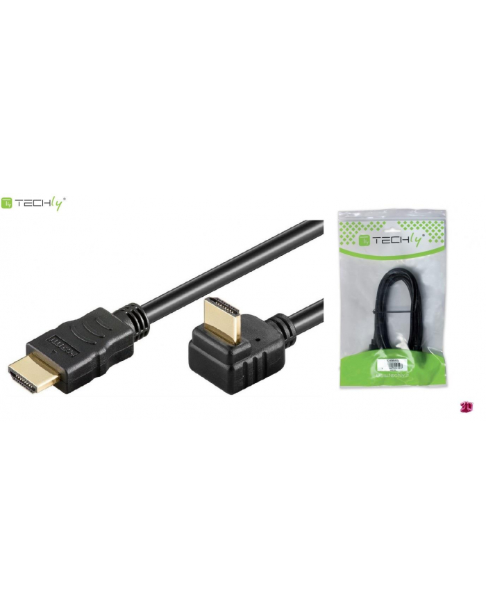 Techly Kabel monitorowy HDMI-HDMI M/M 1.4 Ethernet kątowy ekranowany 5m czarny główny