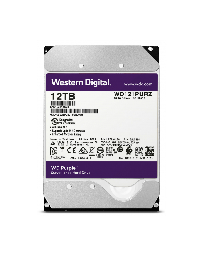 western digital Dysk twardy Purple 12TB 3,5 cala 256MB WD121PURZ główny
