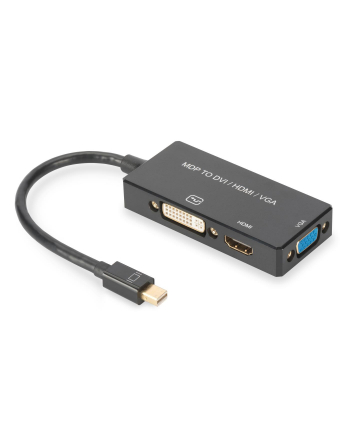 assmann Kabel adapter Displayport 4K 30Hz/1080p 60Hz Typ miniDP/HDMI(UHD)+DVI-I+VGA (FHD) M/Ż czarny 0,2m
