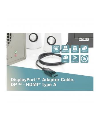 assmann Kabel adapter DisplayPort 1.2 z zatrzaskiem 4K 60Hz UHD Typ DP/HDMI A M/M czarny 1m