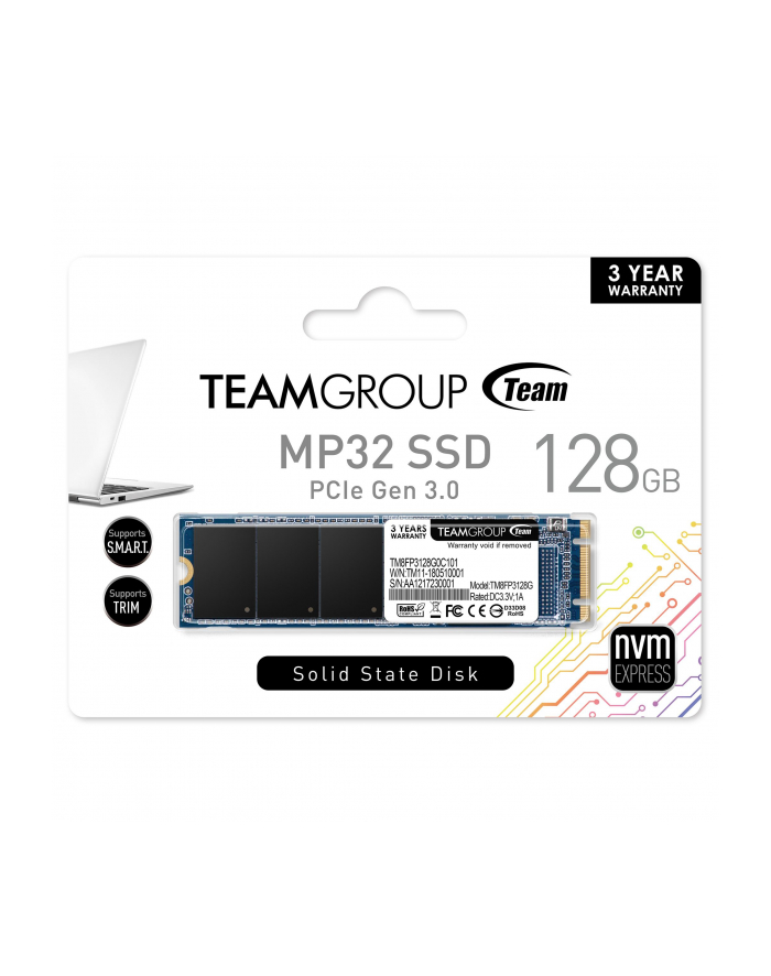Team Group Dysk SSD MP32 128GB M.2 PCIe Gen3 x2 NVMe, 1350/400 MB/s główny
