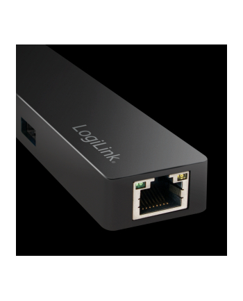 LOGILINK- Hub USB-C 3.1, 3-portowy + adapter gigabitowy, Ultra Slim, czarny