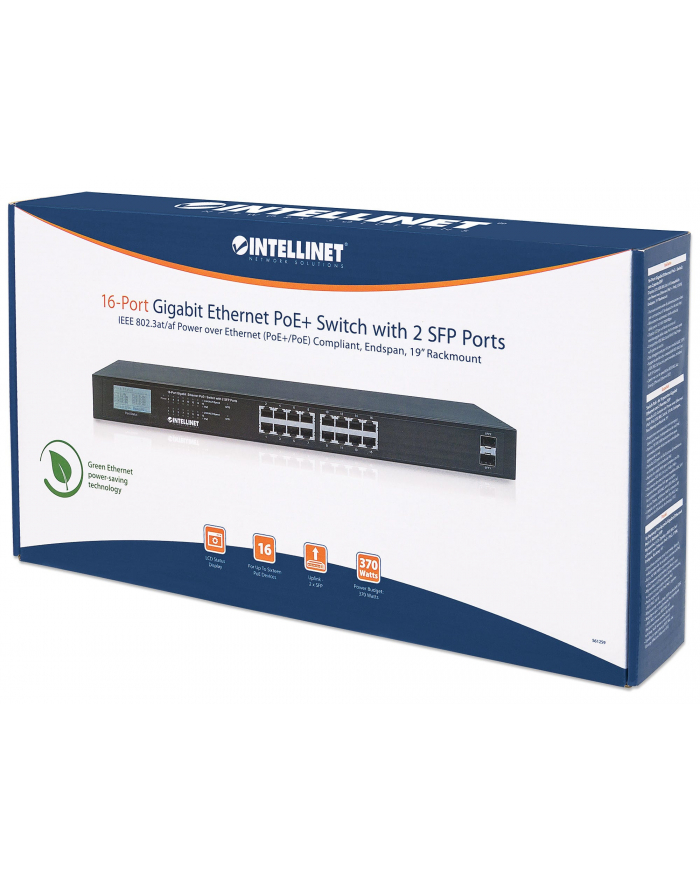 intellinet network solutions Intellinet Gigabit Ethernet switch 16x 10/100/1000Mbps RJ45 2x SFP PoE+ 370W LCD główny