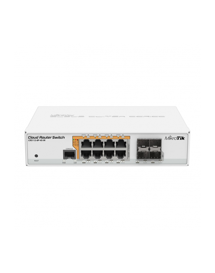 MikroTik Switch CRS112-8P-4S-IN, POE switch, RouterOS L5 główny