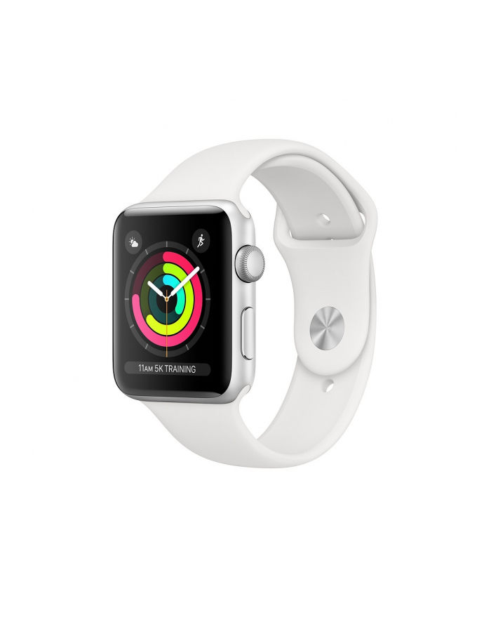 apple Watch Series 3 GPS, 38mm koperta z aluminium w kolorze srebrnym z paskiem sportowym w kolorze białym główny