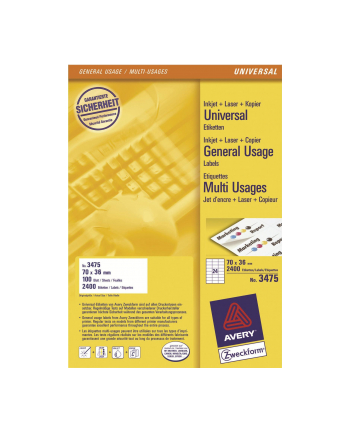 avery zweckform Uniwersalne etykiety samoprzylepne, 70 x 36mm, białe, do drukarki, 2400 sztuk nr 1