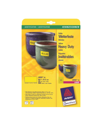 avery zweckform Etykiety wodoodporne Heavy Duty, 45,7 x 21,2mm, żółte, do drukarki, 960 sztuk