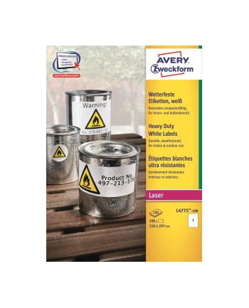 avery zweckform Etykiety wodoodporne Heavy Duty, 210 x 297mm, białe, do drukarki, 100 sztuk
