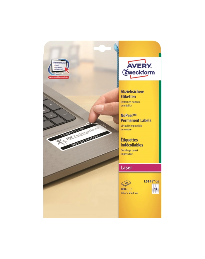 avery zweckform Etykiety zabezpieczające NoPeel 45,7 x 25,4mm, białe, 800 sztuk główny