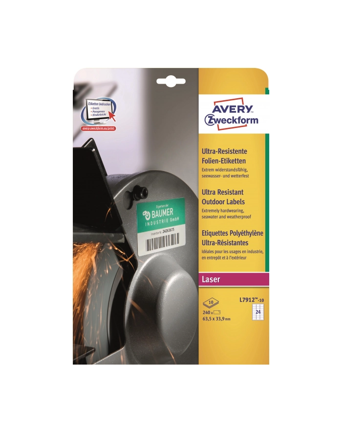 avery zweckform Etykiety Ultra Resistant 63,5 x 33,9mm, do drukarki, 240 sztuk główny