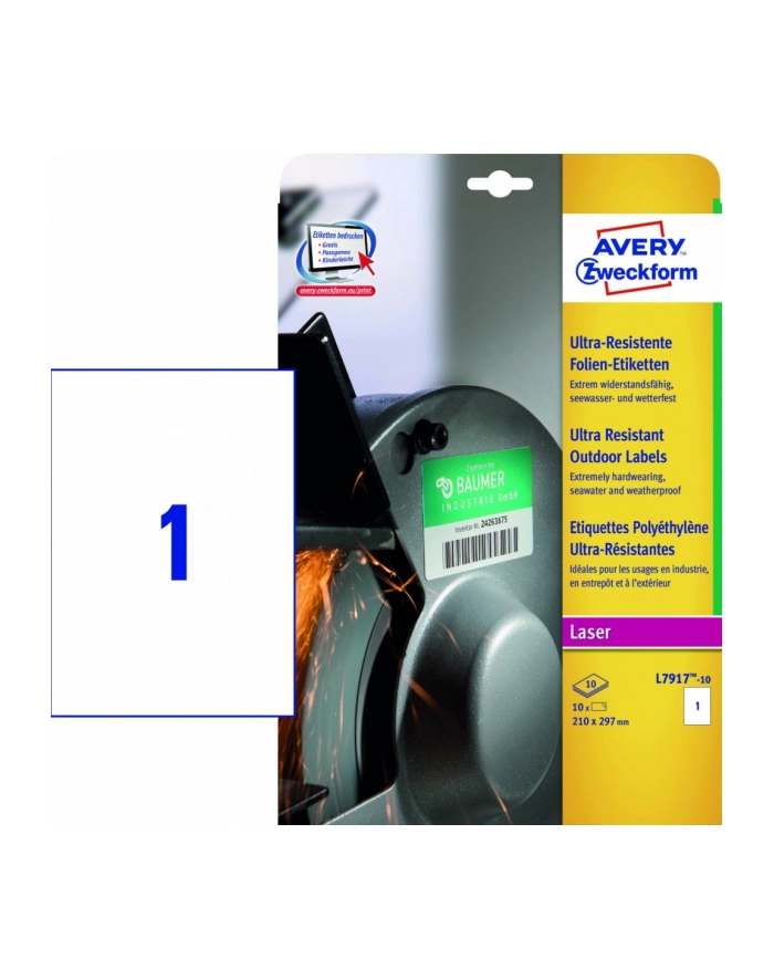 avery zweckform Etykiety Ultra Resistant 210 x 297mm, do drukarki, 10 sztuk główny