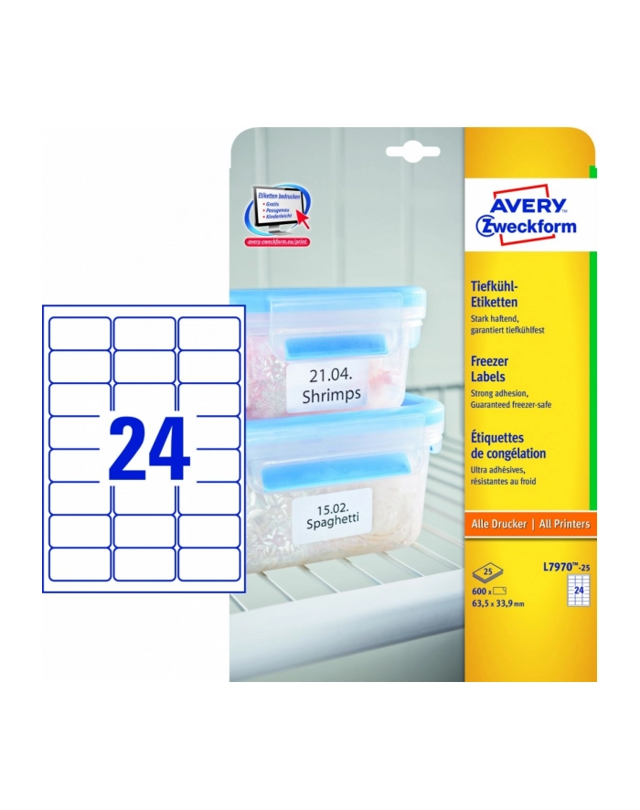 avery zweckform Etykiety na mrożonki 63,5 x 33,9mm, białe, do drukarki, 600 sztuk główny