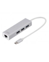 digitus HUB/Koncentrator 3-portowy USB Typ C, 3x USB A HighSpeed z Gigabit LAN adapter, aluminium - nr 17