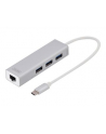digitus HUB/Koncentrator 3-portowy USB Typ C, 3x USB A HighSpeed z Gigabit LAN adapter, aluminium - nr 36