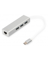 digitus HUB/Koncentrator 3-portowy USB Typ C, 3x USB A HighSpeed z Gigabit LAN adapter, aluminium - nr 38