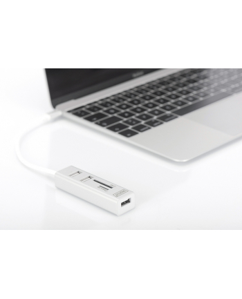 digitus HUB/Koncentrator 3-portowy OTG USB Typ C, USB 2.0 HighSpeed czytnik kart SD/Micro SD, aluminium