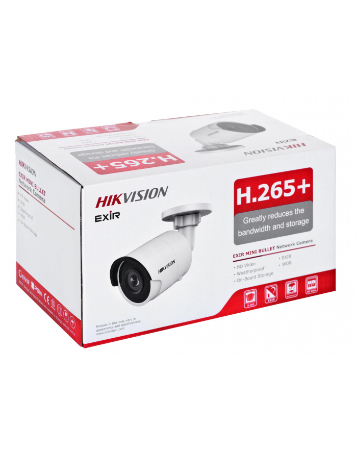 Hikvision kamera DS-2CD2043G0-I(4mm) w obudowie tulejowej. Rozdzielczość 4 MP, przetwornik: 1/3?, zasięg IR EXIR do 30m, obiektyw: 4mm/F1.6, kąt poziomy: 78°, wbudowany sklot na kartę microSD do 128GB, zasilanie 12VDC/PoE główny