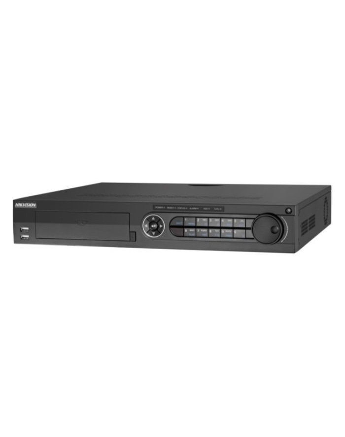 Hikvision rejestrator Turbo-HD DS-7308HUHI-K4. 8 wejść wizyjnych BNC, max. parametry zapisu: 8MP@8kl-s, do 10 kanałów IP, 4xSATA (max. 8TB), 1xeSATA, 2xRJ-45, 2xUSB 2.0, 1xUSB 230, 1xRS-485 (PTZ), 1xRS-485 (KB), 1xRS-232, zasilanie 230VAC główny